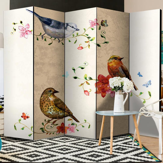 Decorative partition-Room Divider - Bird Song II-Folding Screen Wall Panel by ArtfulPrivacy