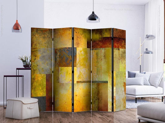 Decorative partition-Room Divider - Orange Hue of Art Expression II-Folding Screen Wall Panel by ArtfulPrivacy