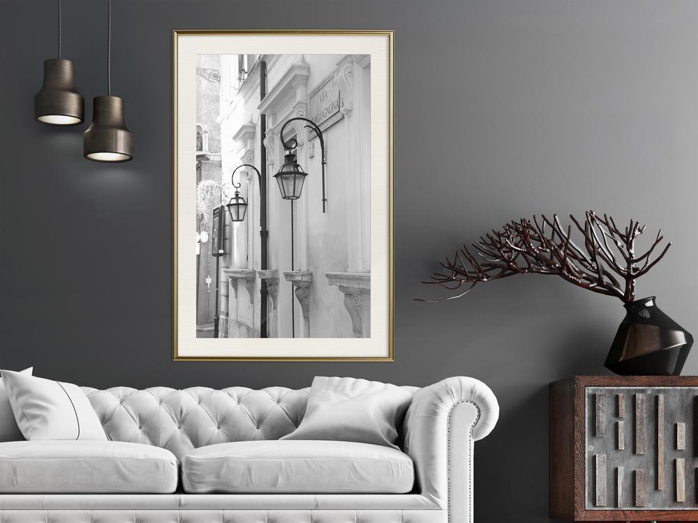 Black and White Framed Poster - Old Town's Charm-artwork for wall with acrylic glass protection