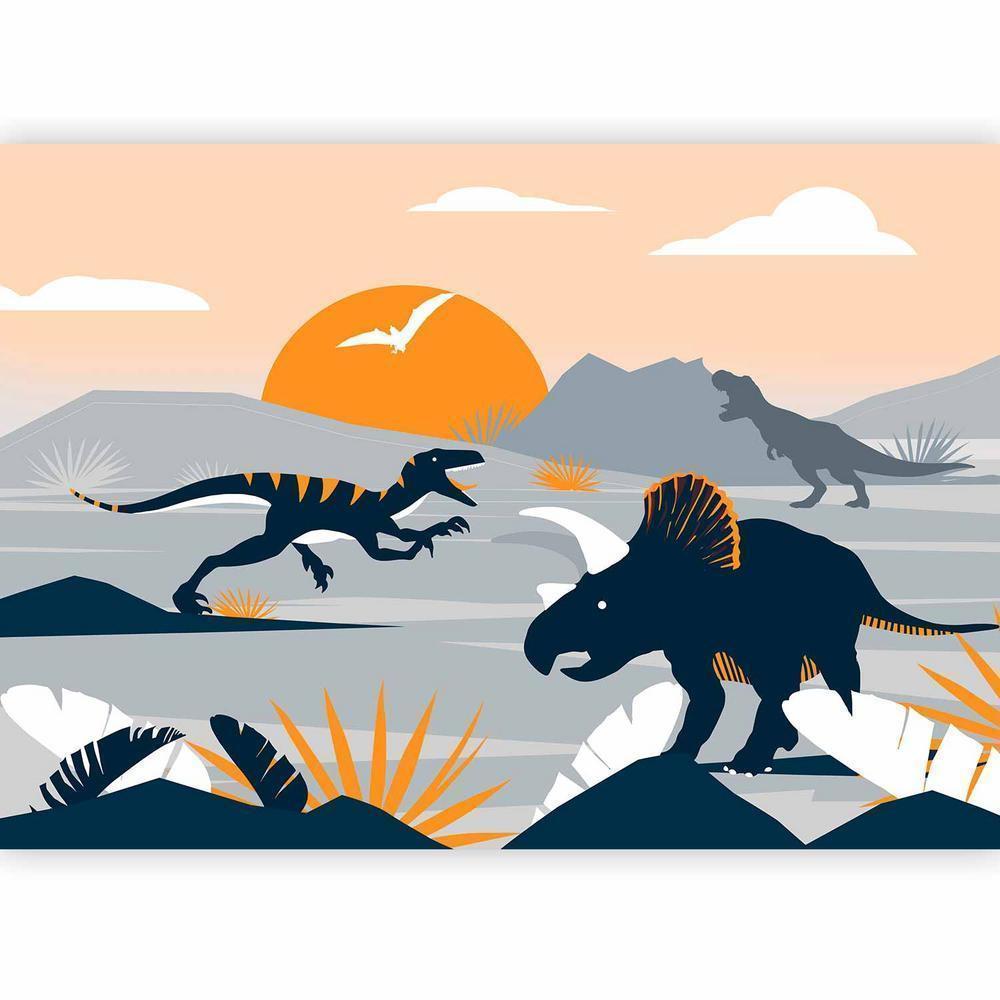 Wall Mural - Last dinosaurs with orange - abstract landscape for a room