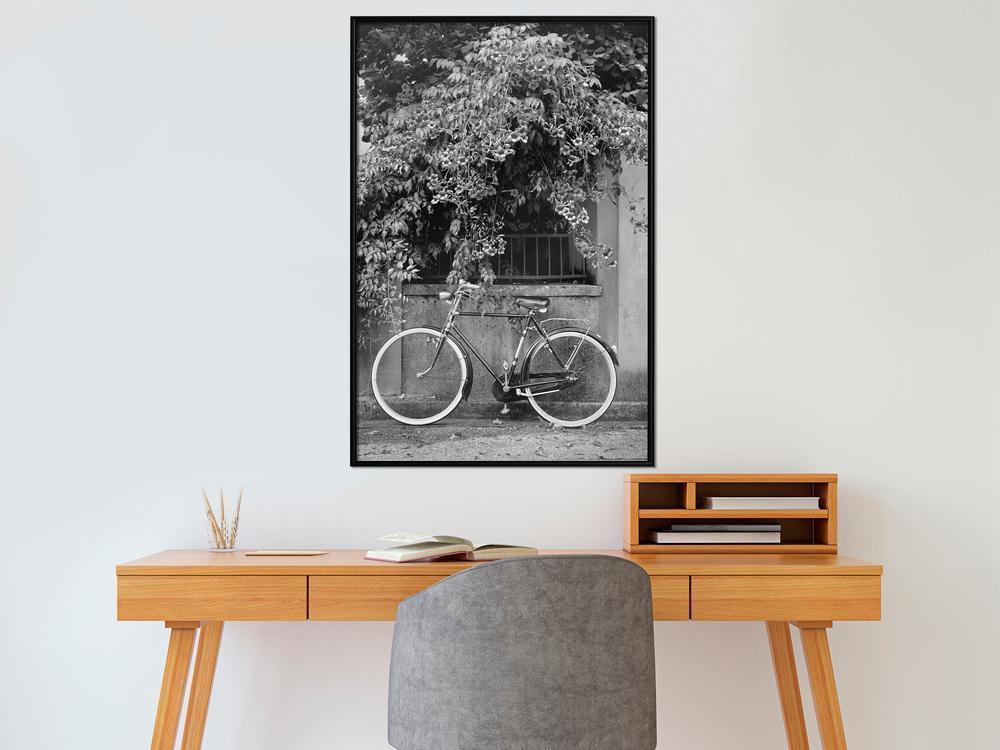 Black and White Framed Poster - Bicycle with White Tires-artwork for wall with acrylic glass protection