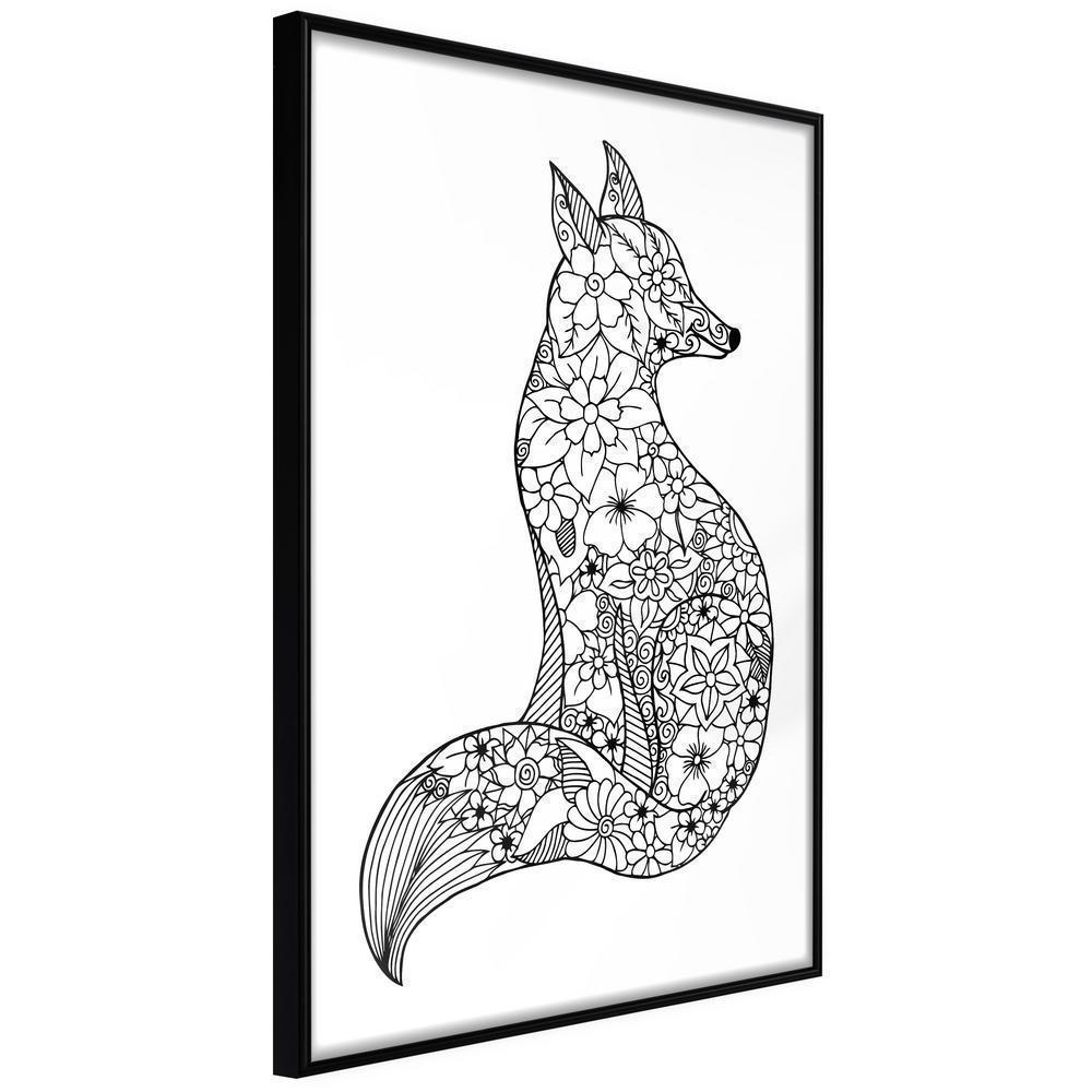 Black and White Framed Poster - Openwork Fox-artwork for wall with acrylic glass protection