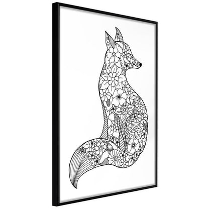 Black and White Framed Poster - Openwork Fox-artwork for wall with acrylic glass protection