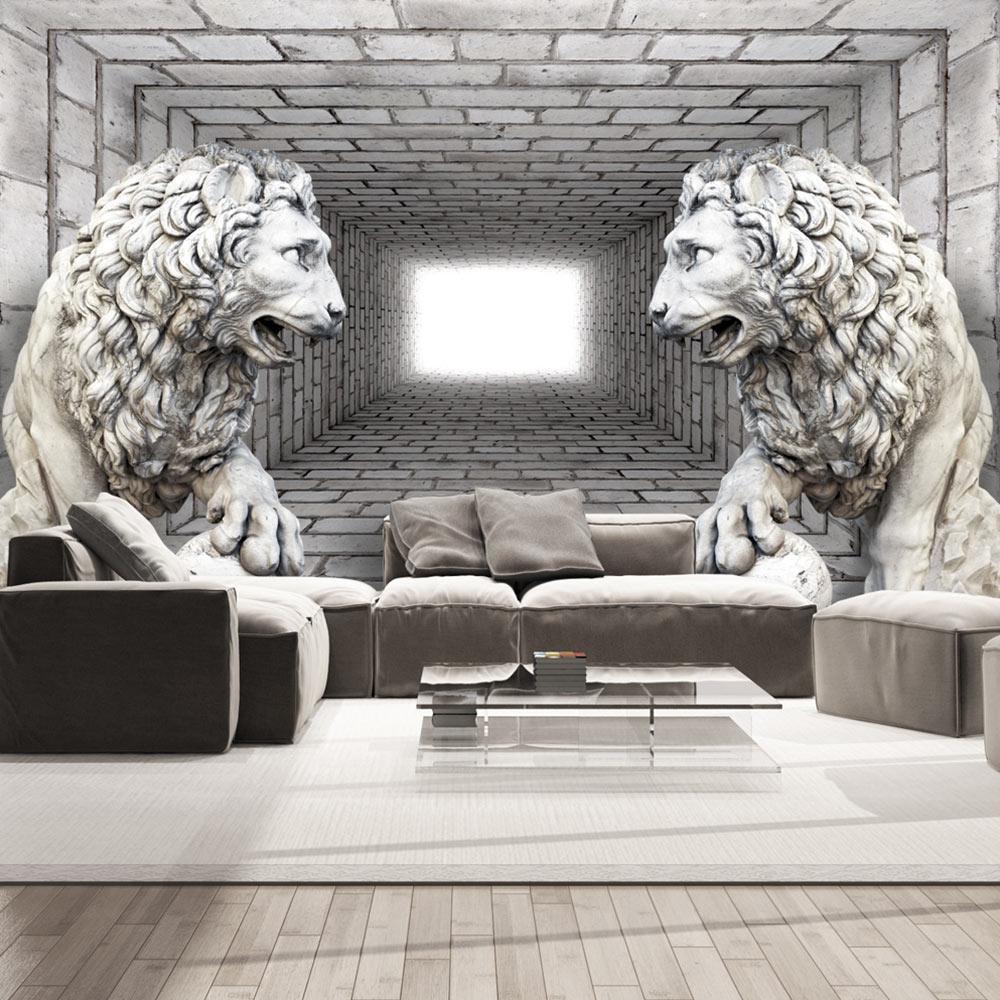 Wall Mural - Stone Lions-Wall Murals-ArtfulPrivacy