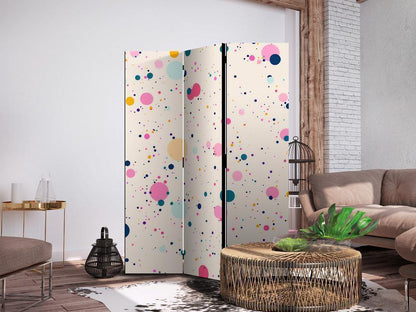 Room Divider - Dots - Spots and Splashes Multicolored - Cheerful Pattern on a Light Pink Background