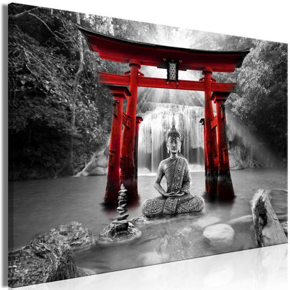 Canvas Print - Buddha Smile (1 Part) Wide Red-ArtfulPrivacy-Wall Art Collection