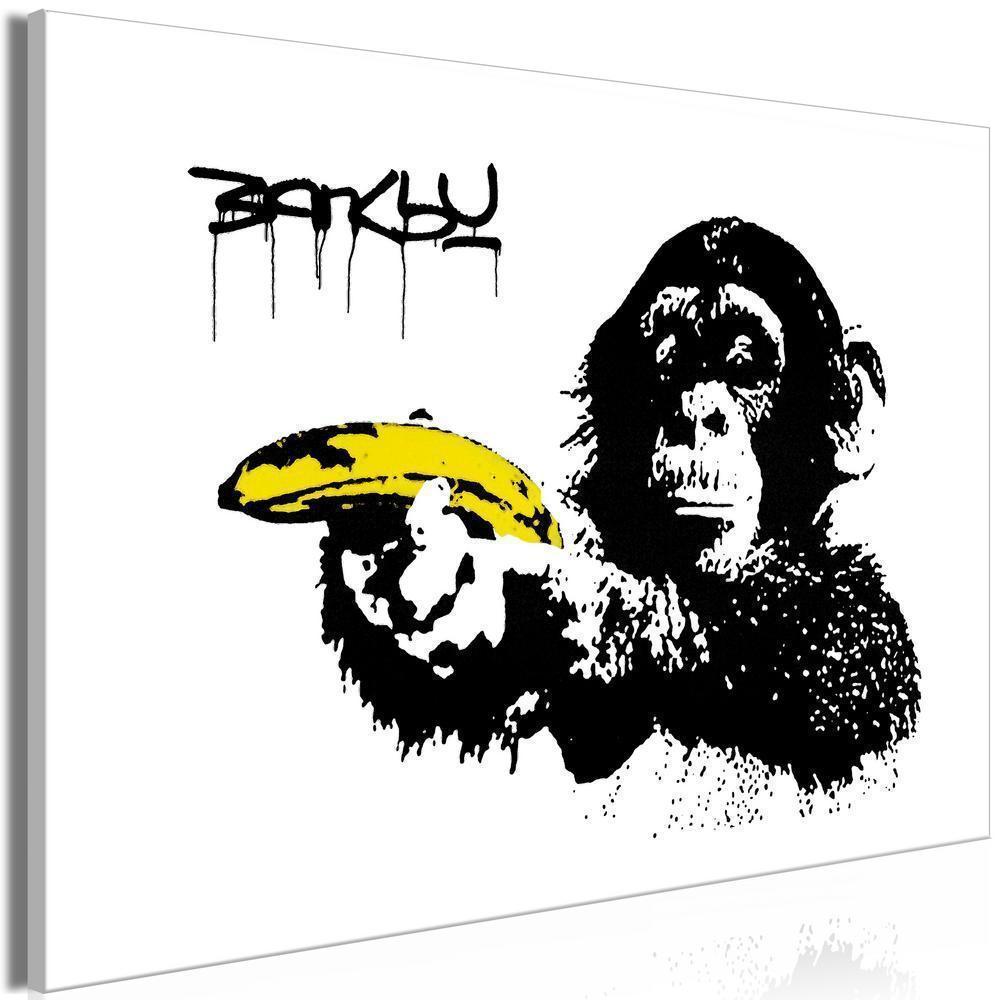 Canvas Print - Banksy: Monkey with Banana (1 Part) Wide-ArtfulPrivacy-Wall Art Collection