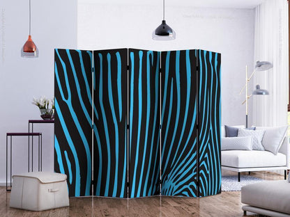 Decorative partition-Room Divider - Zebra pattern (turquoise) II-Folding Screen Wall Panel by ArtfulPrivacy