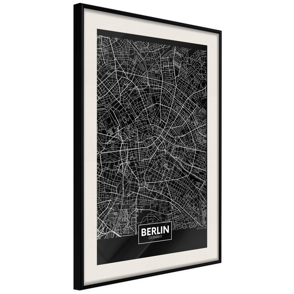 Wall Art Framed - City Map: Berlin (Dark)-artwork for wall with acrylic glass protection