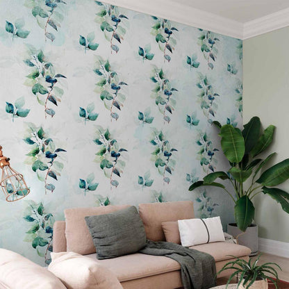 Wall Mural - Mint nature - uniform pattern in floral motif with green leaves