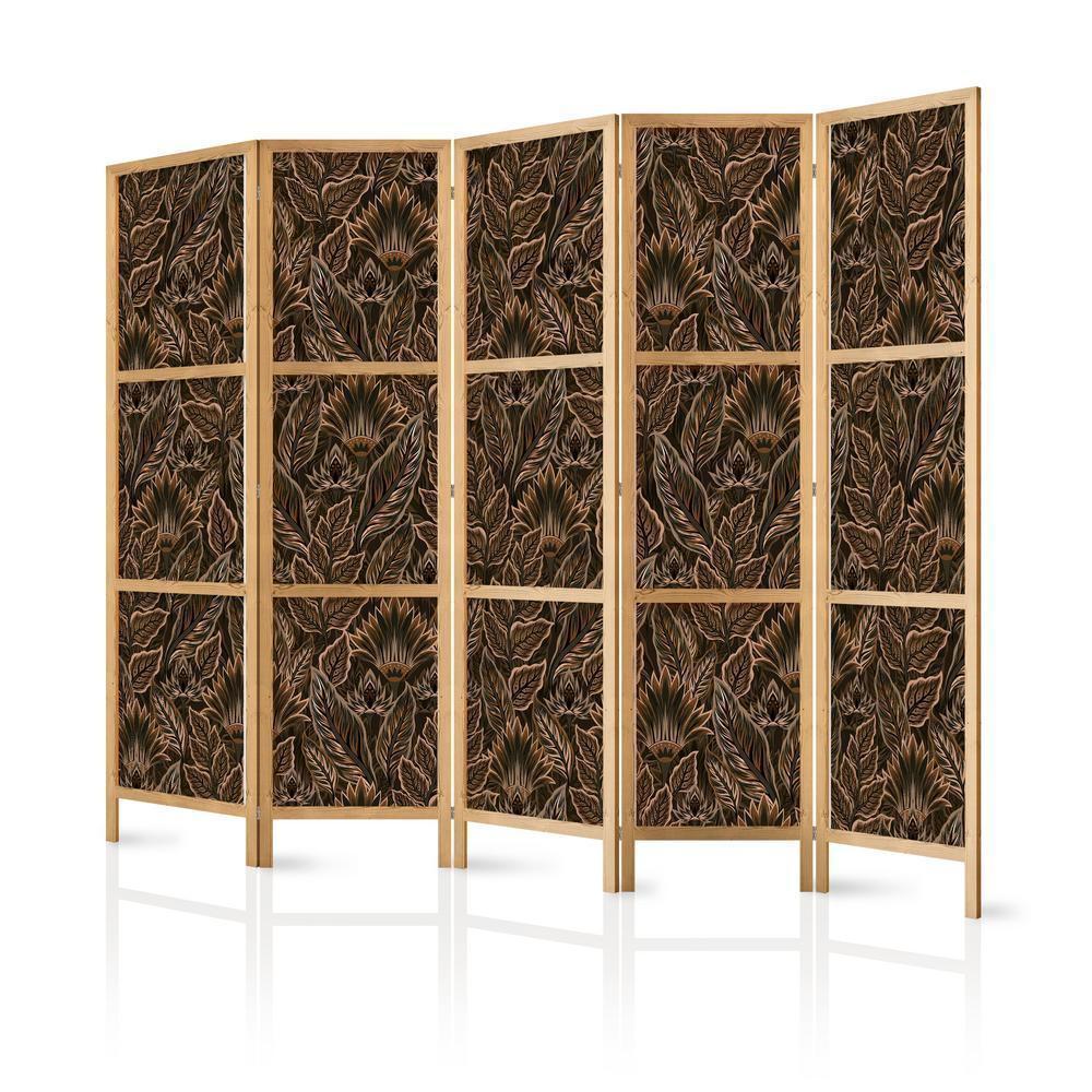 Japanese Room Divider - Dense Vegetation - Botanical Patterns in Illustrative Style Brown