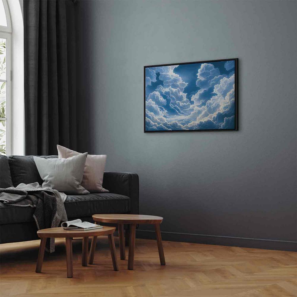 Impression sur toile - Ciel bleu perçant des nuages ​​blancs duveteux