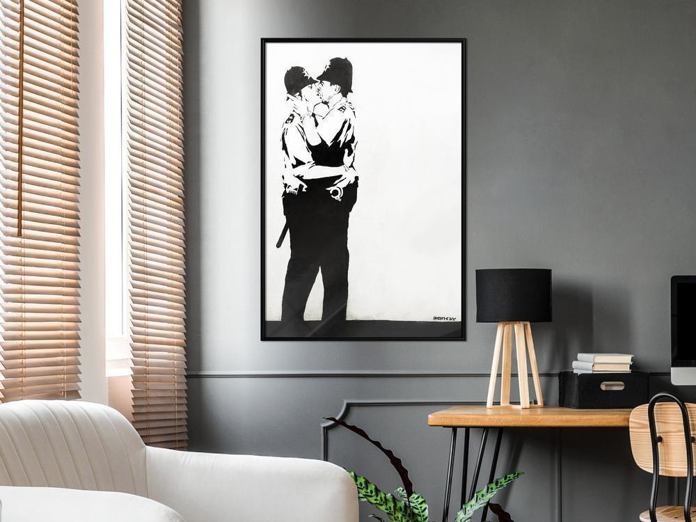 Urban Art Frame - Banksy: Kissing Coppers II-artwork for wall with acrylic glass protection