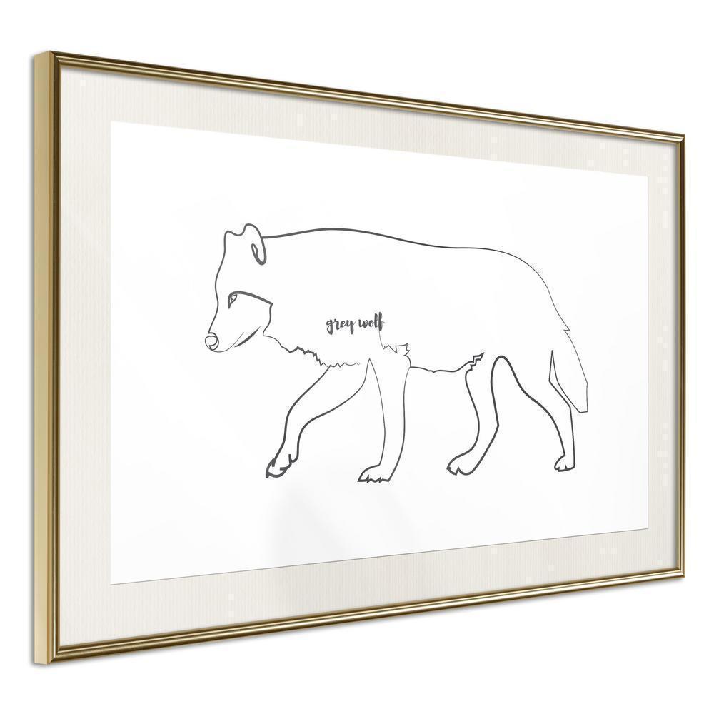 Black and White Framed Poster - Grey Wolf-artwork for wall with acrylic glass protection