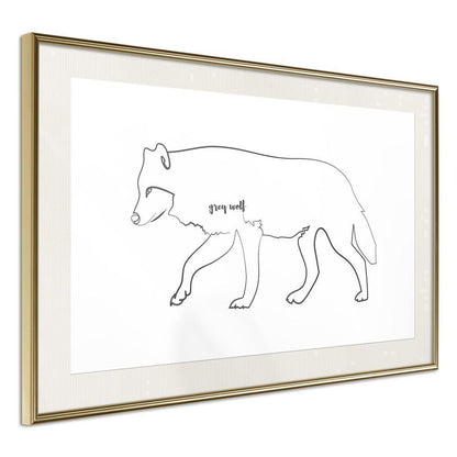 Black and White Framed Poster - Grey Wolf-artwork for wall with acrylic glass protection