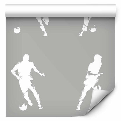 Wallpaper - Sports Silhouettes - Dynamic figures of soccer players on a gray background