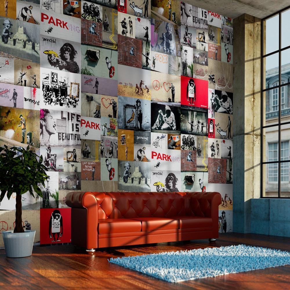 Classic Wallpaper made with non woven fabric - Wallpaper - Banksy - a collage - ArtfulPrivacy