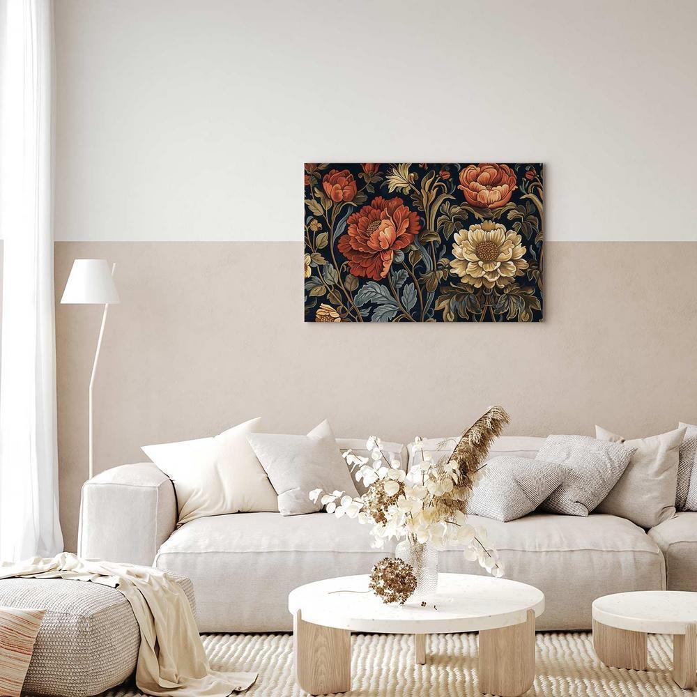 Impression sur toile - Tapisserie à grandes fleurs Motif floral rétro dans le style Kilim