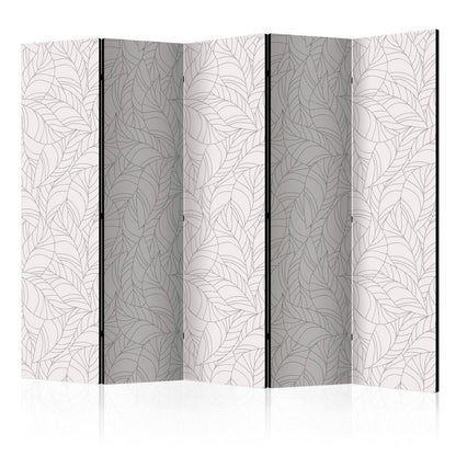 Room Divider - Colourless Leaves II- A 5 Panel Folding Screen For Living rooms, bedrooms or home office, decorative folding screen made with wood and canvas