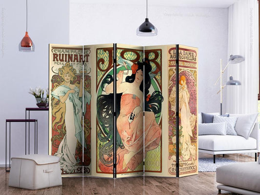 Decorative partition-Room Divider - Alphonse Mucha Women's II-Folding Screen Wall Panel by ArtfulPrivacy