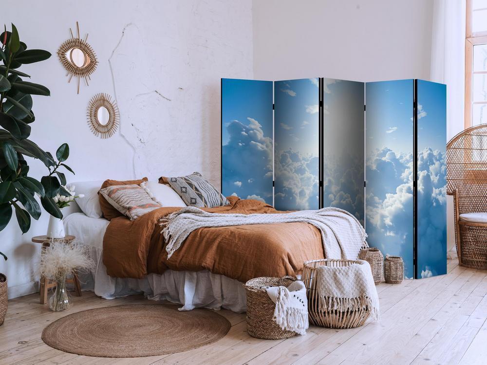 Room Divider - Heavenly Calm: Warm Rays of the Sun- A 5 Panel Folding Screen For Living rooms, bedrooms or home office, decorative folding screen made with wood and canvas