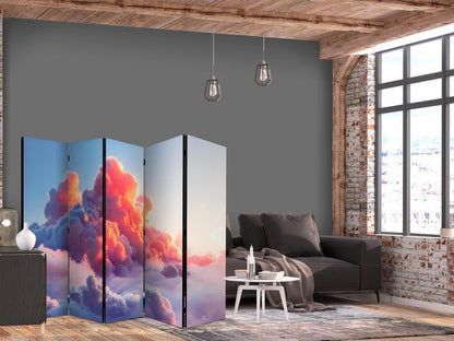 Room Divider - Twilight Spectacle: Clouds in Shades of Pink and Purple- A 5 Panel Folding Screen For Living rooms, bedrooms or home office, decorative folding screen made with wood and canvas