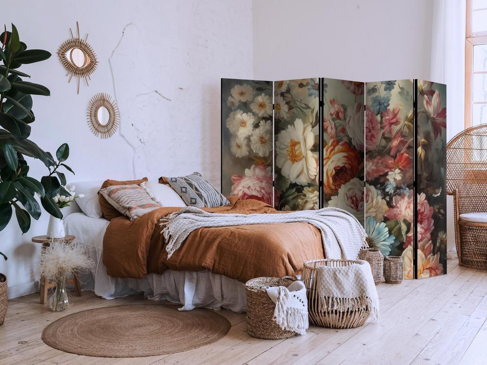 Room Divider - Scent of Nature - Beautiful Garden Flowers in Pastel Colors- A 5 Panel Folding Screen For Living rooms, bedrooms or home office, decorative folding screen made with wood and canvas