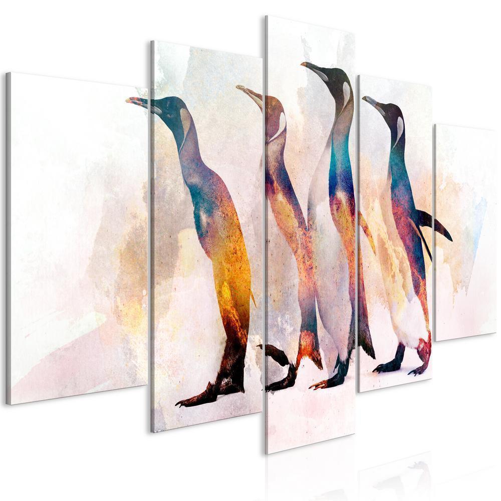 Canvas Print - Penguin Wandering (5 Parts) Wide-ArtfulPrivacy-Wall Art Collection