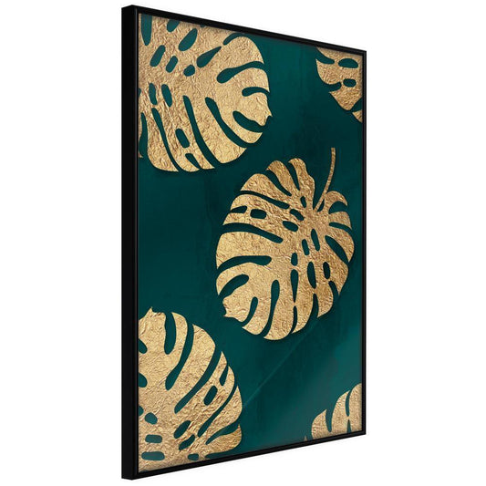 Golden Art Poster - Gilded Monstera Leaves-artwork for wall with acrylic glass protection