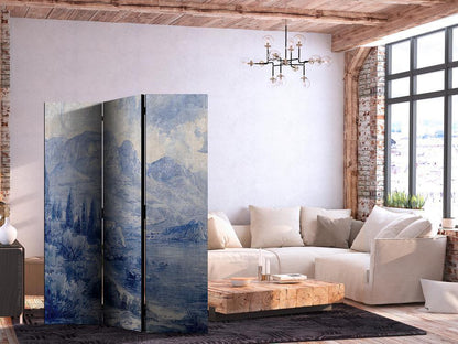 Room Divider - Italian Landscape - Lake Como Painted in Shades of Blue