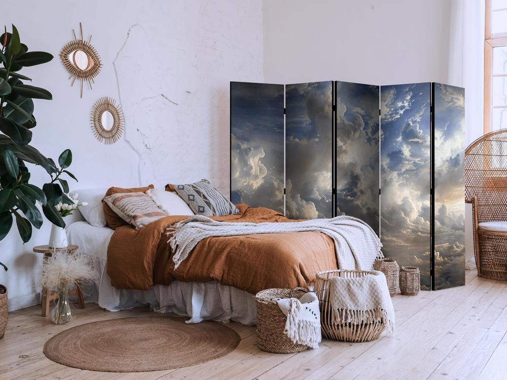 Room Divider - Golden Reflections on Clouds Foreshadowing Dusk- A 5 Panel Folding Screen For Living rooms, bedrooms or home office, decorative folding screen made with wood and canvas