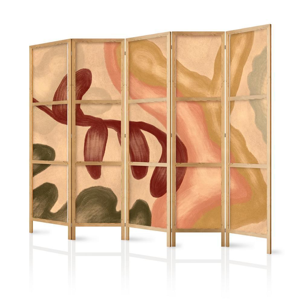 Japanese Room Divider - Worn Figures - Shapes in Lime Wash Technique in Warm Colors