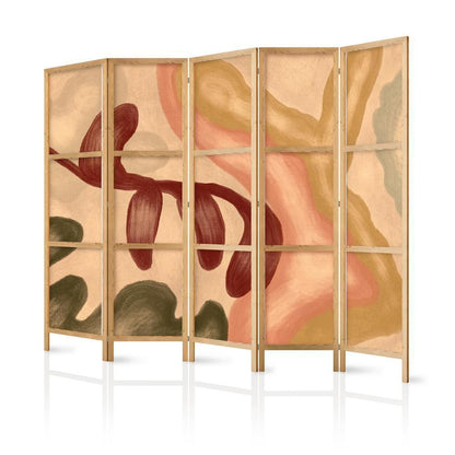 Japanese Room Divider - Worn Figures - Shapes in Lime Wash Technique in Warm Colors