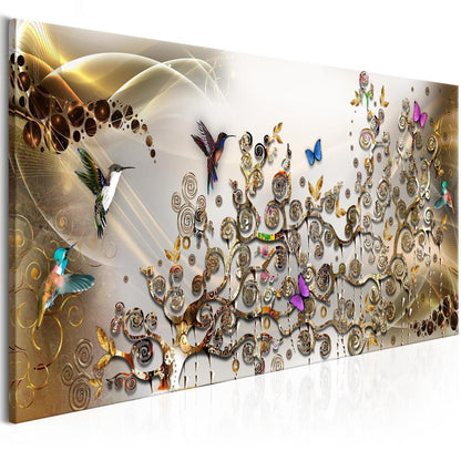 Canvas Print - Hummingbirds Dance (1 Part) Gold Narrow-ArtfulPrivacy-Wall Art Collection