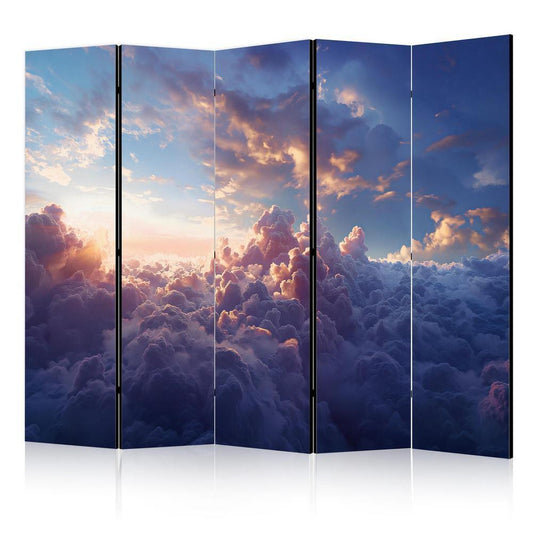 Room Divider - The Sun in Hiding: The Golden Face of the Sky Above a Cloudy Sea- A 5 Panel Folding Screen For Living rooms, bedrooms or home office, decorative folding screen made with wood and canvas