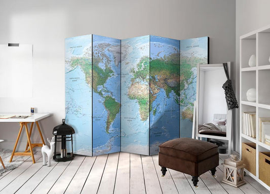 Decorative partition-Room Divider - World Map-Folding Screen Wall Panel by ArtfulPrivacy