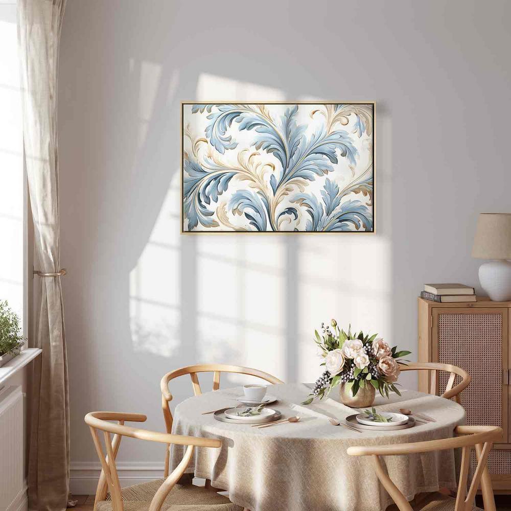 Impression sur toile - Ornements baroques aux tons crème-bleu clair