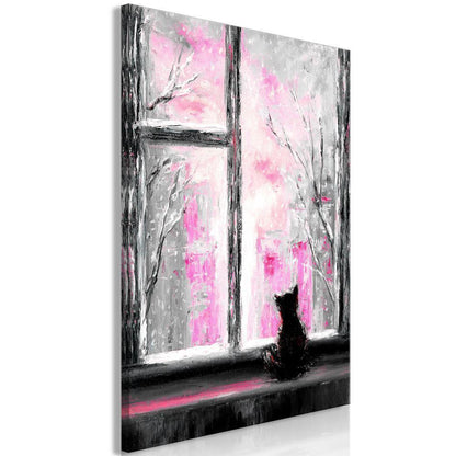 Canvas Print - Longing Kitty (1 Part) Vertical Pink-ArtfulPrivacy-Wall Art Collection