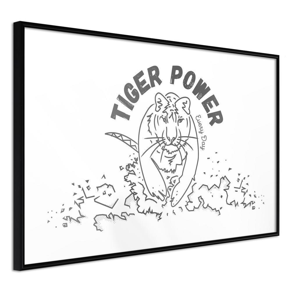 Black and White Framed Poster - Inner Tiger-artwork for wall with acrylic glass protection