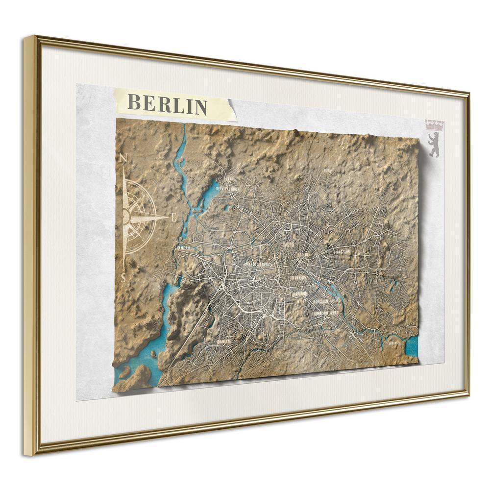 Wall Art Framed - Raised Relief Map: Berlin-artwork for wall with acrylic glass protection