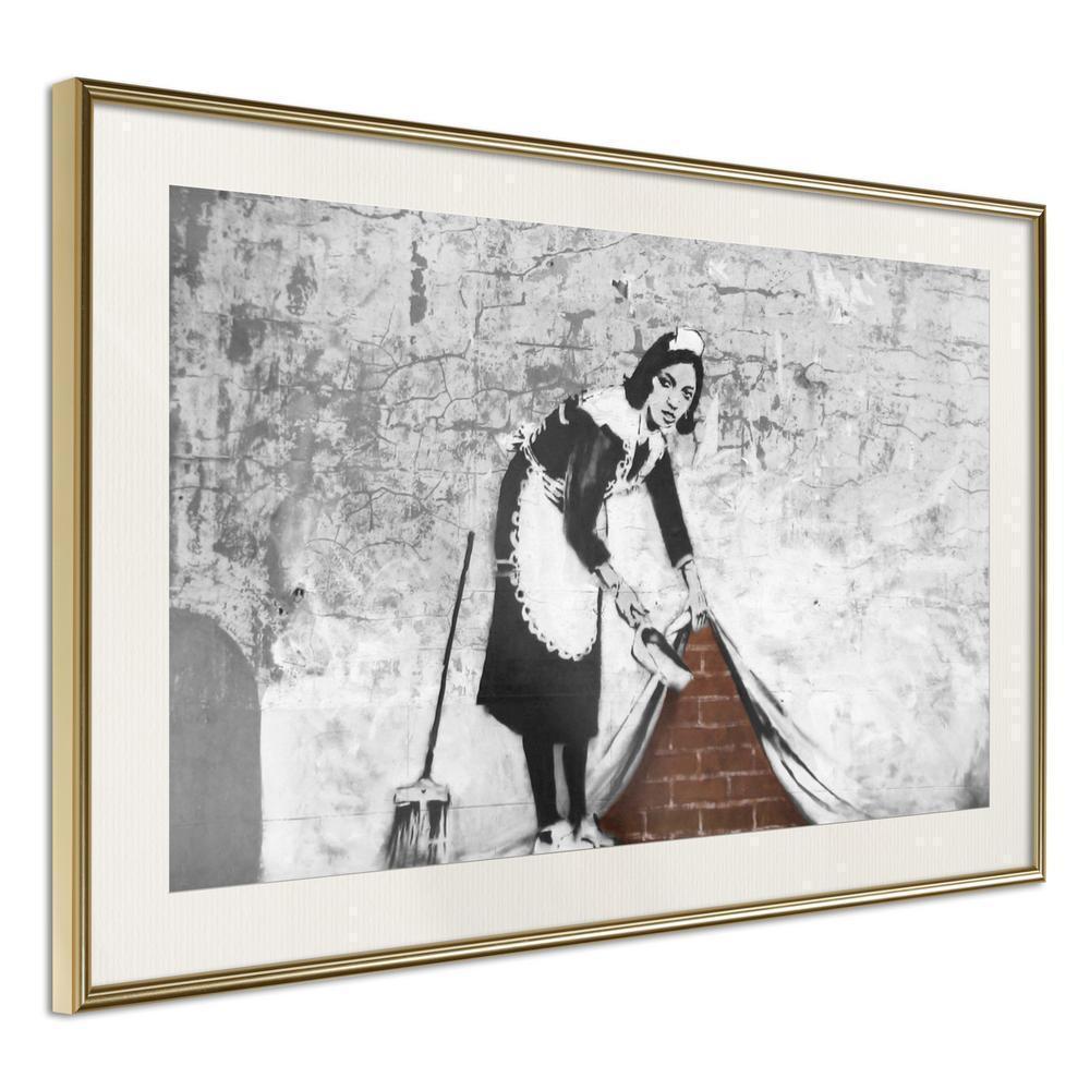 Urban Art Frame - Banksy: Sweep it Under the Carpet-artwork for wall with acrylic glass protection