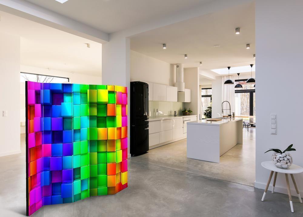 Decorative partition-Room Divider - Colourful Cubes II-Folding Screen Wall Panel by ArtfulPrivacy