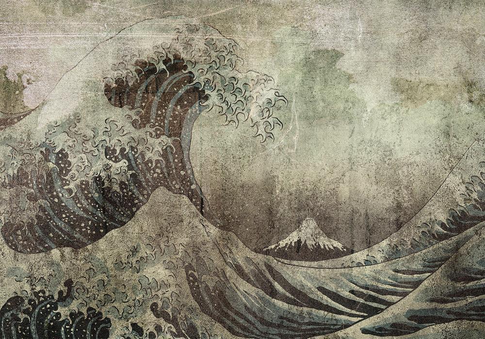 Wall Mural - Great wave in Kanagwa in retro style - landscape of rough sea-Wall Murals-ArtfulPrivacy