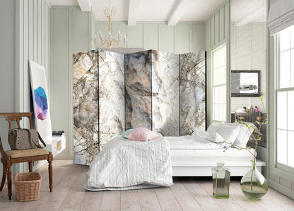 Room Divider - Marble Mystery II- A 5 Panel Folding Screen For Living rooms, bedrooms or home office, decorative folding screen made with wood and canvas