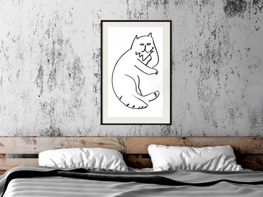 Black and White Framed Poster - Fluffy Rest-artwork for wall with acrylic glass protection