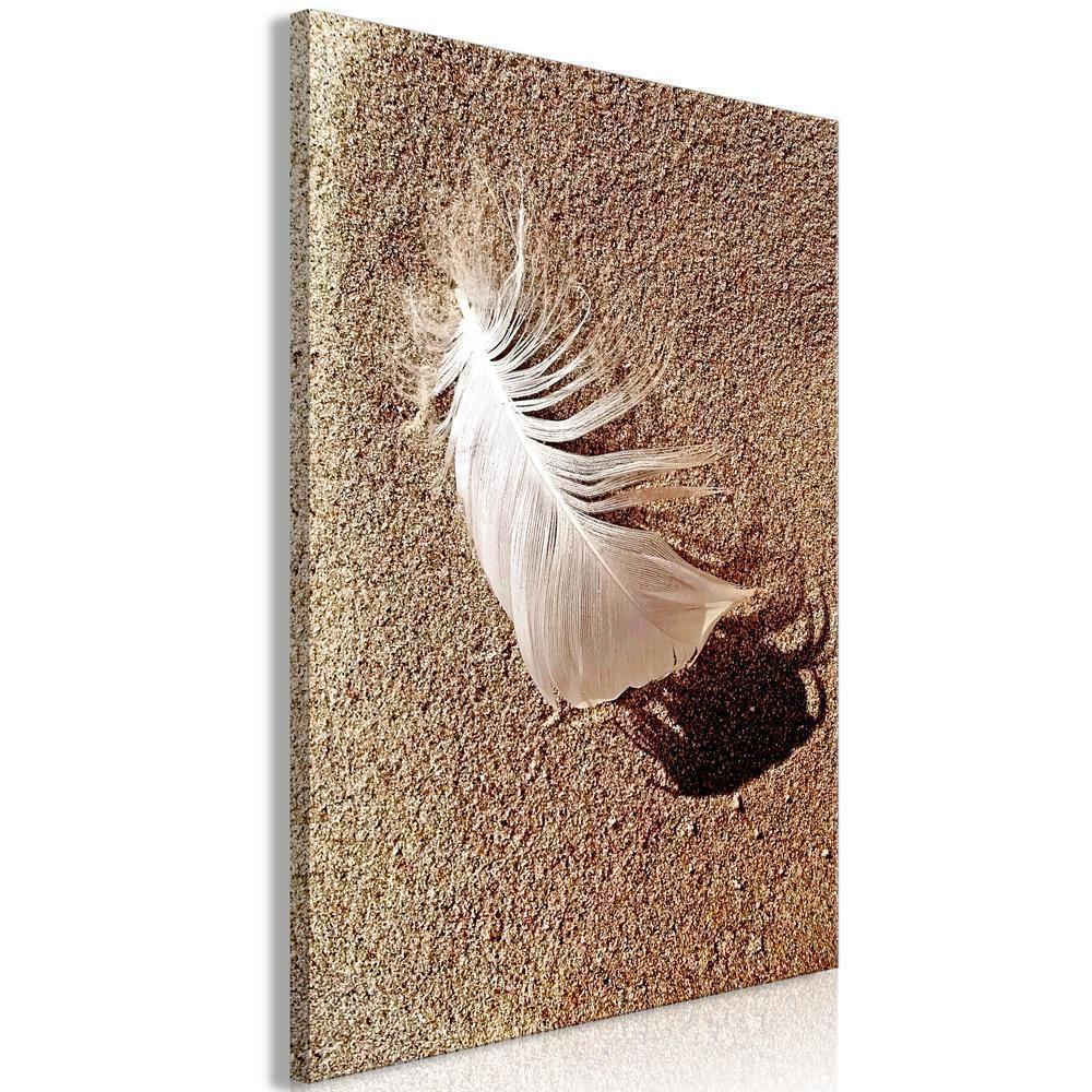 Canvas Print - Feather on the Sand (1 Part) Vertical-ArtfulPrivacy-Wall Art Collection