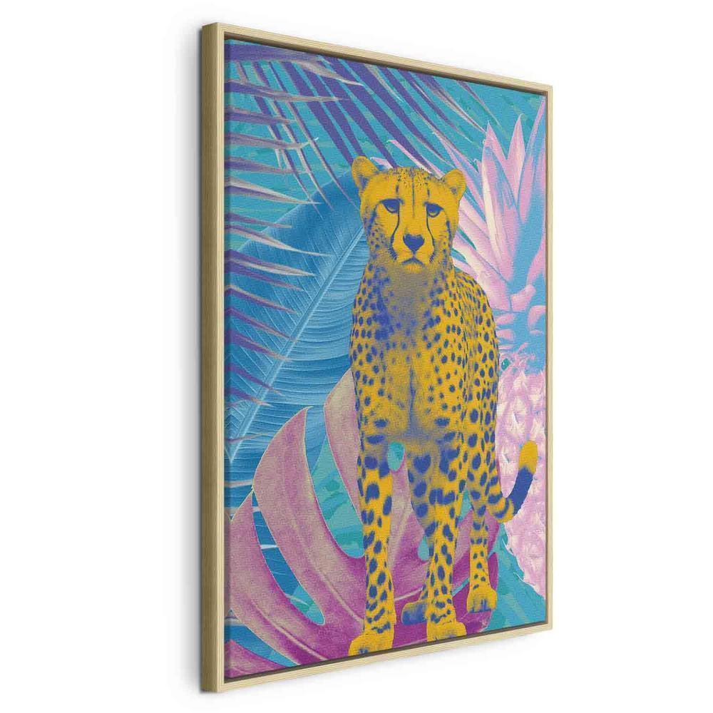 Canvas Print - Exotic Leopard - Colorful Portrait of a Cheetah Against Tropical Leaves