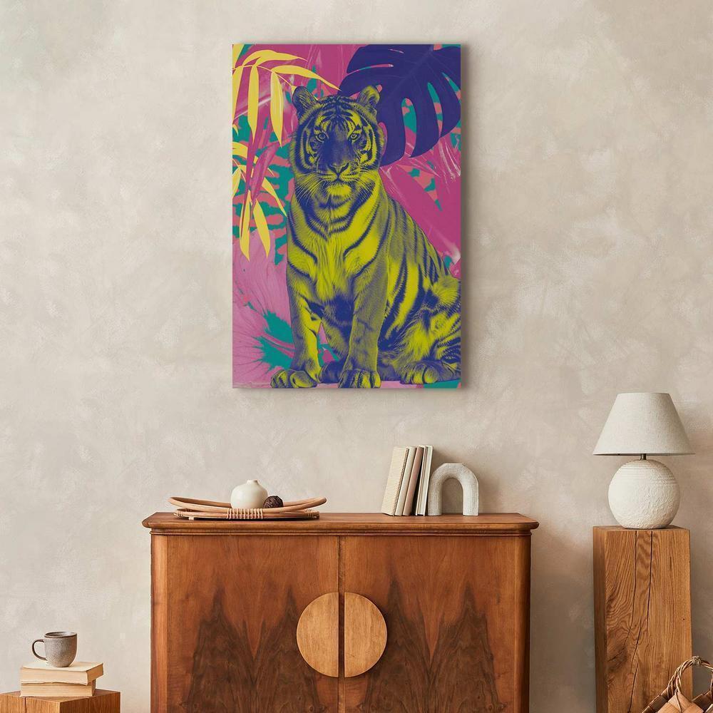 Canvas Print - Colorful Tiger - Intense Colors of a Tiger Surrounded by Tropical Plants