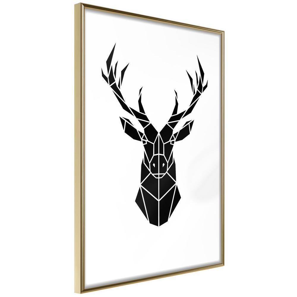 Black and White Framed Poster - Geometric Stag-artwork for wall with acrylic glass protection