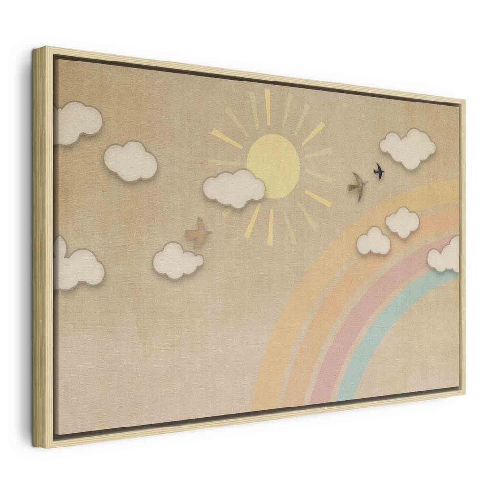 Canvas Print - Holiday Sky - Sunny Day with a Rainbow and Flying Birds